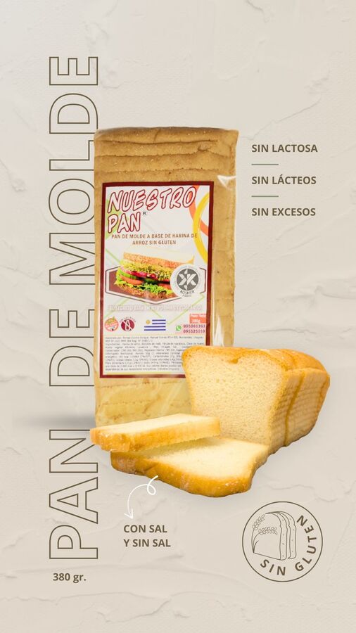 Pan de molde sin gluten 380g - Nuestro Pan