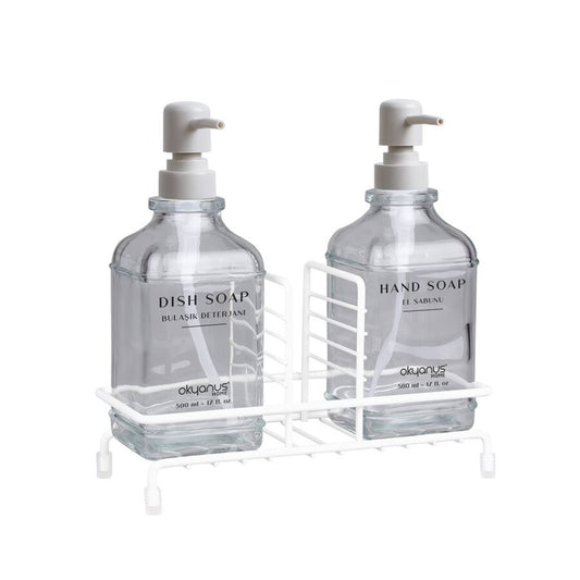 DISPENSADOR DOBLE DE JABON 21.7X9.7XH24CM BLANCO