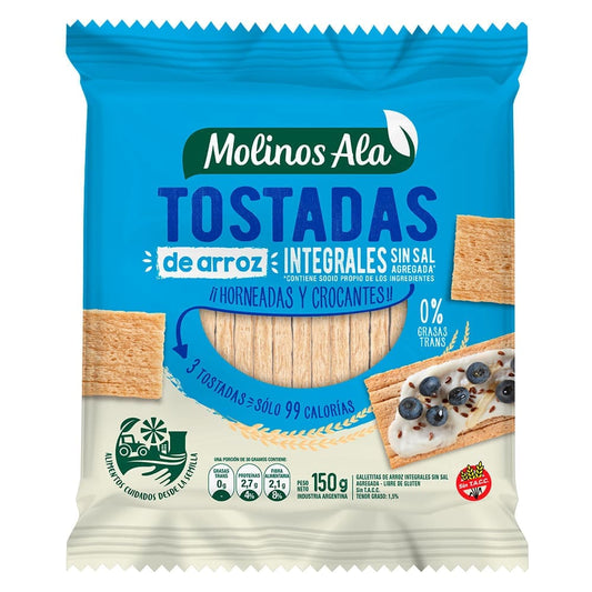 Tostadas de Arroz Integral s/sal 150 gr - Molinos Ala