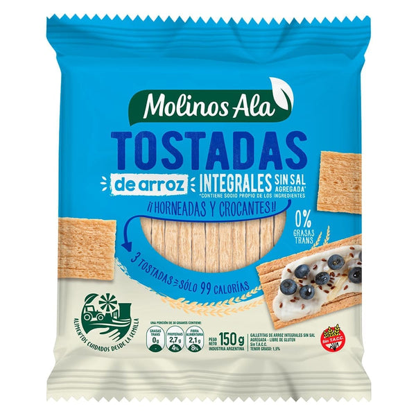 Tostadas de Arroz Integral s/sal 150 gr - Molinos Ala