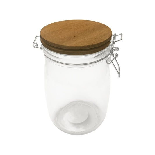 RECIPIENTE VIDRIO 1000ML TAPA MADERA/BROCHE D11XH17CM