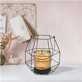 PORTA VELA VIDRIO C/SOPORTE METAL 14X14X17CM AMBAR