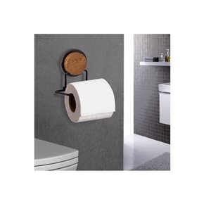 SOPORTE PAPEL HIGIENICO 12XH11CM NEGRO C/MADERA