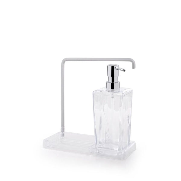 DISPENSADOR JABON C/PORTA TRAPO 9X7.5X20CM TRANSPA