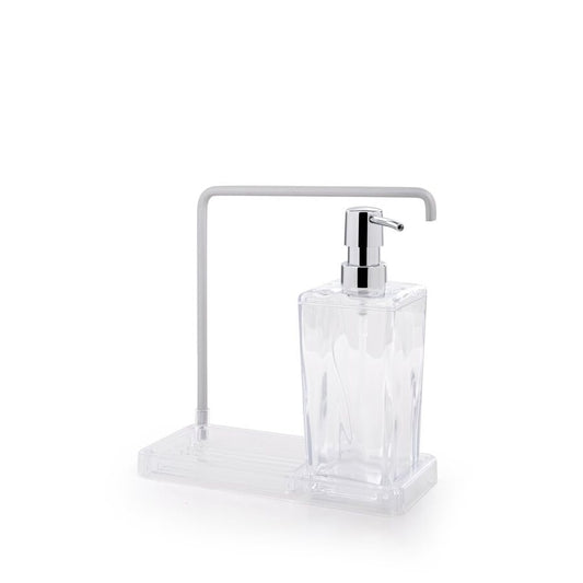 DISPENSADOR JABON C/PORTA TRAPO 9X7.5X20CM TRANSPA