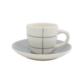TAZA CAFE 90ML C/PLATO CERAMICA QUADRA BLANCO/GRIS