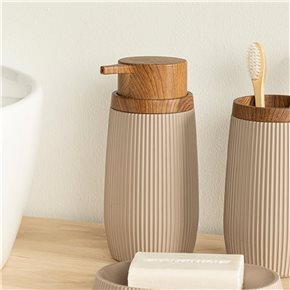 SET 3PCS BAÑO PP Y MADERA BEIGE