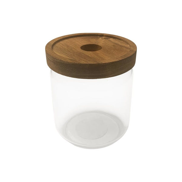 RECIPIENTE BOROSILICATO 400ML TAPA MADERA ACACIA D9XH10CM
