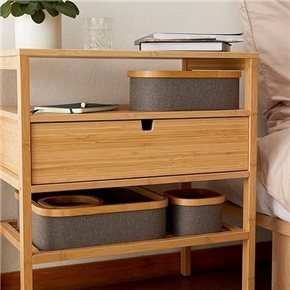 ORGANIZADOR BORDE MADERA 38X26X25CM EXT TELA GRIS