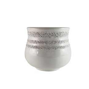 MACETA CERAMICA BOMBE ANILLOS 15.5X15.5X13.5CM BLANCO