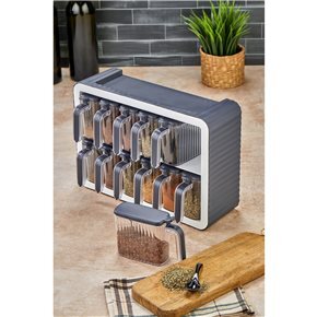 SET 12 ESPECIEROS CON SOPORTE 33x14x23.5CM GRIS