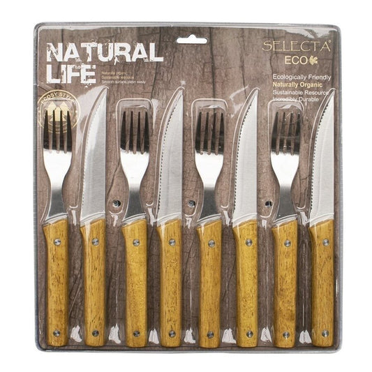 SET 8PCS CUCHILLO 11CM/TENEDOR CARNE 10CM MADERA