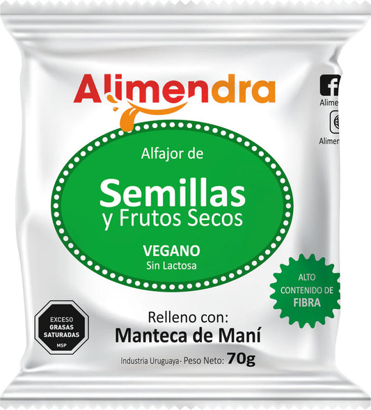 Alfajor de semillas y frutos secos con manteca de mani vegan