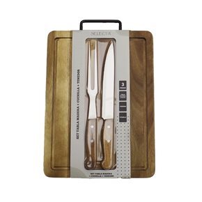 SET TABLA MADERA + CUCHILLA + TENEDOR 38x28x2CM