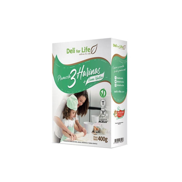 Pre mezcla de 3 harinas + goma xantica 400g - Deli for life