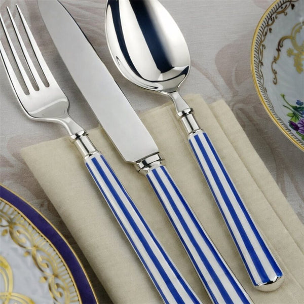 SET 24 PIEZAS CUBIERTOS MANGO RAYAS AZUL ''BCN''