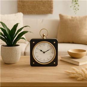 RELOJ DE MESA HIERRO D19X26X7CM CUADRADO BORDE DORADO