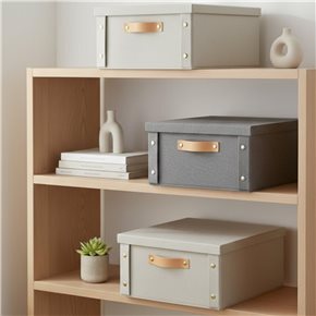 CAJA ORGANIZADOR C/ASA 26.5X31.5X14.5CM TELA CREMA