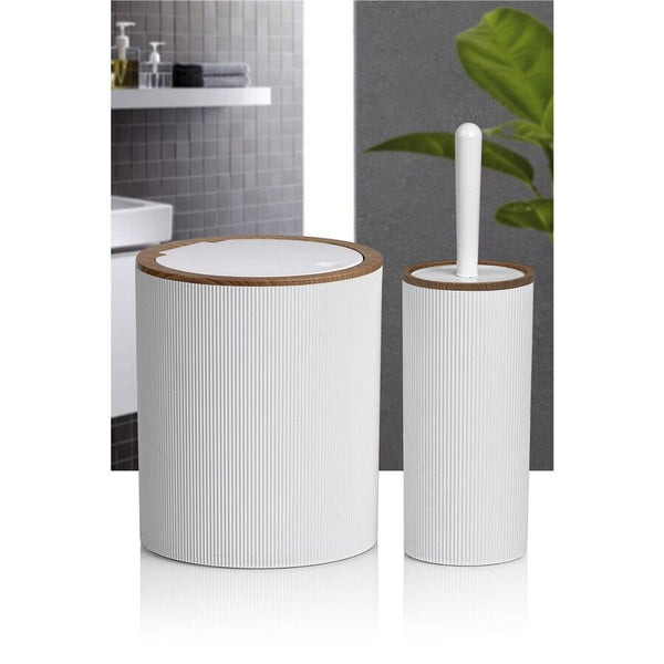 SET 2PCS BAÑO PP Y MADERA BLANCO
