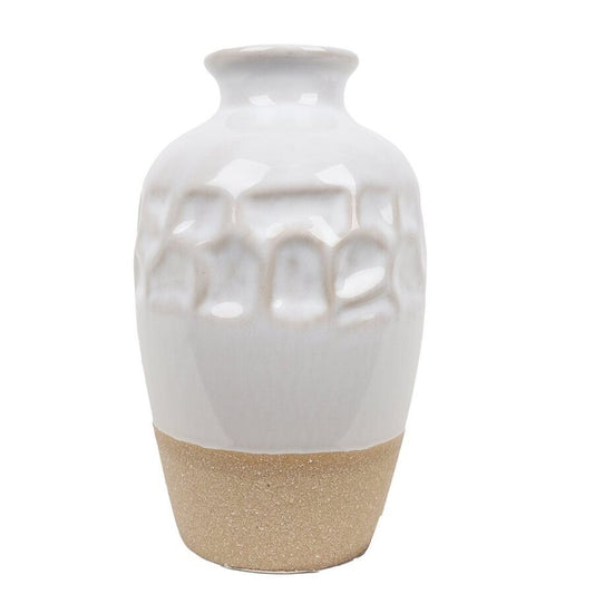 FLORERO JARRON 8.5x8.5x14.5CM CERAM BLANCO/NATURAL