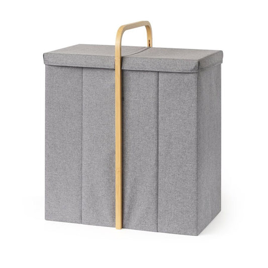 CESTO DE ROPA 2 COMP 50X36X65CM EXT TELA GRIS