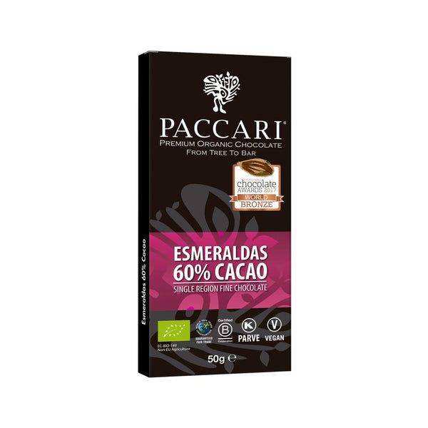 Chocolate 60%  esmeraldas 50 g - Paccari