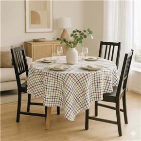 MANTEL REDONDO ALGODÓN D160CM CUADROS MULTICOLOR