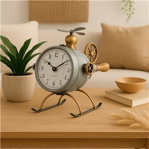 RELOJ DE MESA HIERRO 18X23X24CM HELICOPTERO