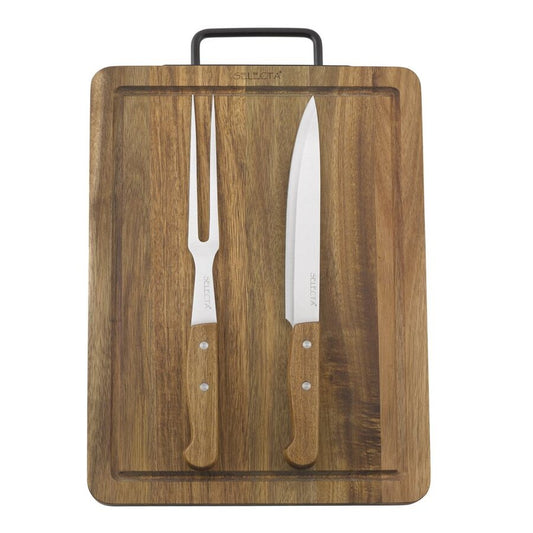 SET TABLA MADERA + CUCHILLA + TENEDOR 38x28x2CM