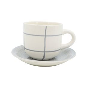 TAZA TE 350ML C/PLATO CERAMICA QUADRA BLANCO/GRIS