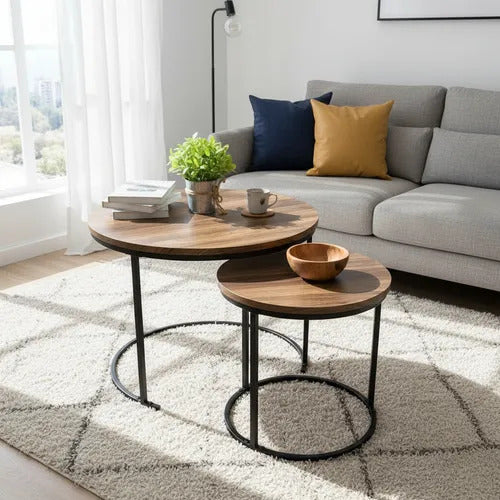 SET 2 MESAS RATONAS D40/D60CM MADERA/METAL