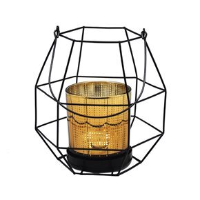 PORTA VELA VIDRIO C/SOPORTE METAL 14X14X17CM AMBAR