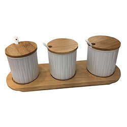 SET X3 FRASCOS 150ML CERAM/MADER AZUL/BCO. 8.5x8.5CM