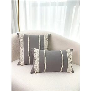ALMOHADON CON TRENZAS Y FLECOS 45x45CM GRIS