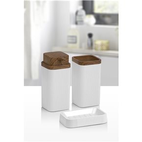 SET 3PCS BAÑO PP Y MADERA BLANCO