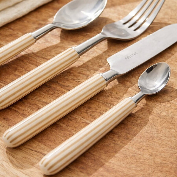 SET 24 PIEZAS CUBIERTOS MANGO RAYAS BEIGE ''BCN''