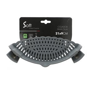 COLADOR SILICONA CON CLIP P/OLLA 21X9CM GRIS