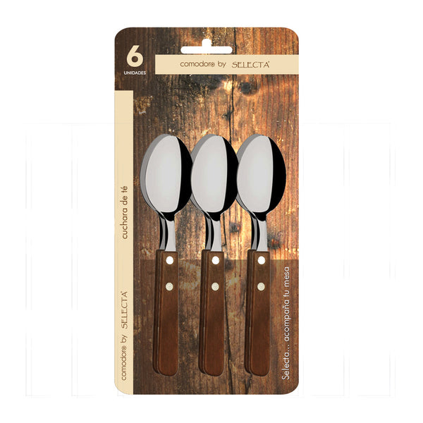 SET 6PZAS CUCHARA DE TE 1.2MM MANGO MADERA