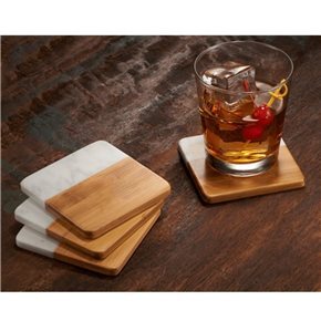 SET 4 POSAVASOS BAMBU MARMOL 10x10CM NATUR/BLANCO