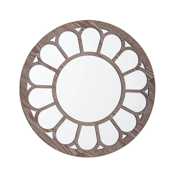 ESPEJO CIRC. MARCO DISEÑO FLOR D50CM PATINA BLANCO