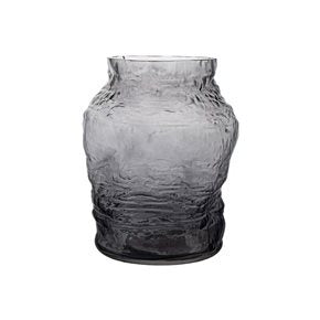 FLORERO VIDRIO LABRADO 14.5x14.5x22CM GRIS
