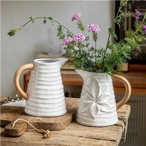 FLORERO DE FLOR 15.5x12x15CM CERAM BLANCO/NATURAL