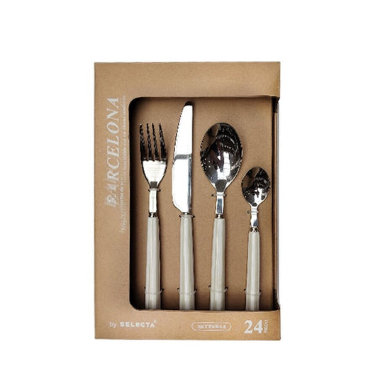 SET 24 PIEZAS CUBIERTOS MANGO RAYAS BEIGE ''BCN''