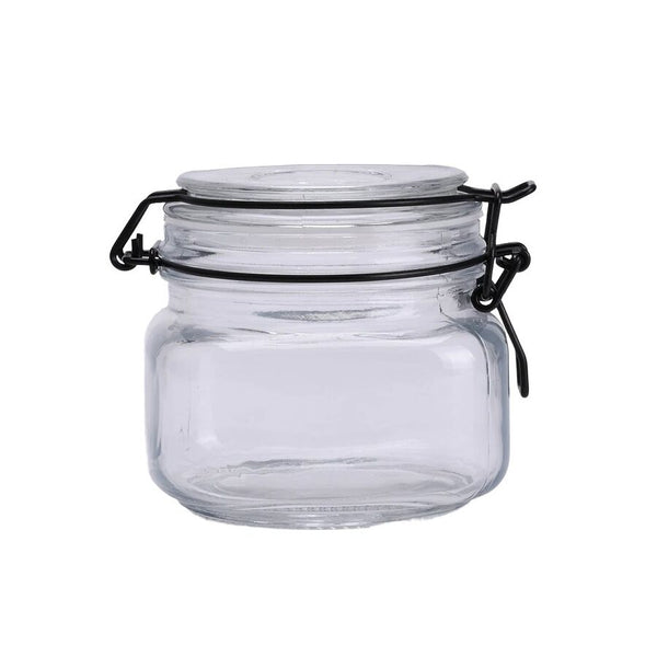 RECIPIENTE VIDRIO HERM D11CM/500ML TAPA BROCHE NEGRO