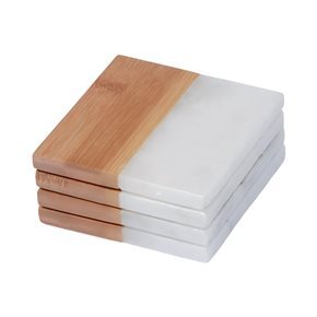 SET 4 POSAVASOS BAMBU MARMOL 10x10CM NATUR/BLANCO