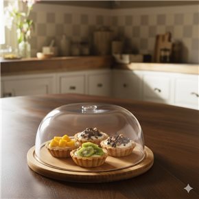 QUESERA MADERA BAMBOO C/ACRILICO D18x8CM NATURAL