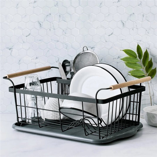 ESCURRIDOR METAL C/ASAS MADERA NEGRO. 47x30x16CM